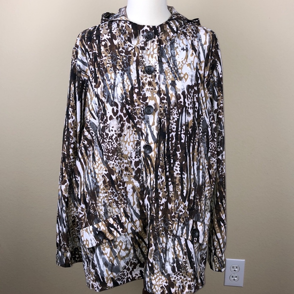 Zenergy by Chico's Brown Olive & Black Lightweight Hooded Top/Jacket -Size Large